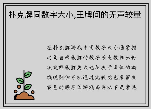 扑克牌同数字大小,王牌间的无声较量